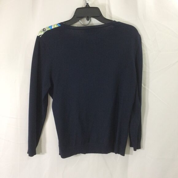 Ann Taylor Silk Cardigan Blue Green Floral Print Sweater Medium Button Front - Picture 3 of 4